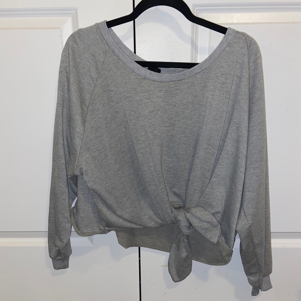 Gray oversized off the shoulder sweater